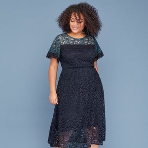 Colorblock lace midi dress